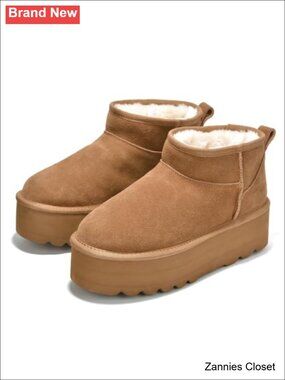✨ Genuine Suede Ankle Snow Boots for Women Waterproof Platform Faux Fur Lined